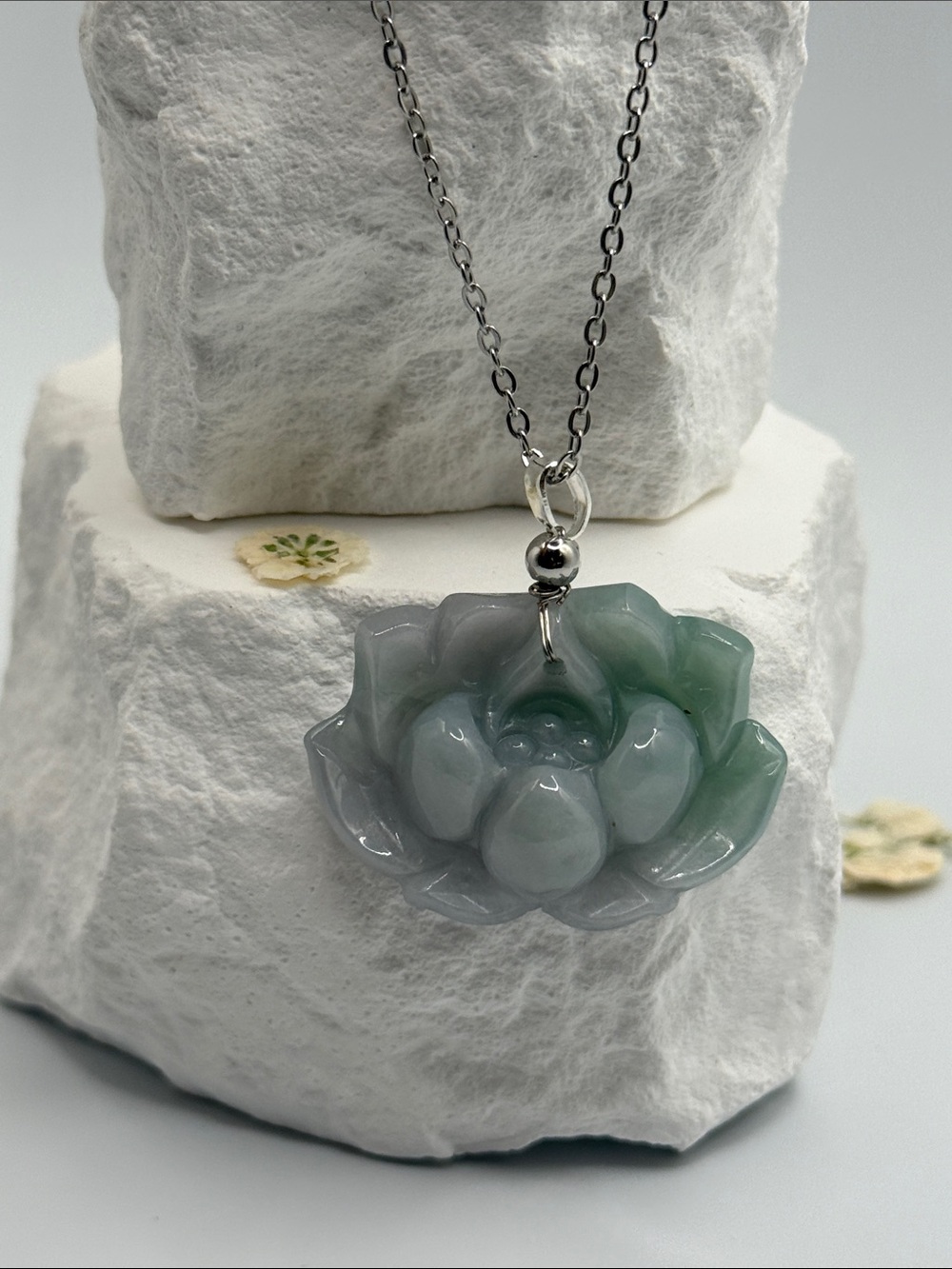 Burmese BlueGreen Lotus Pendant Necklace